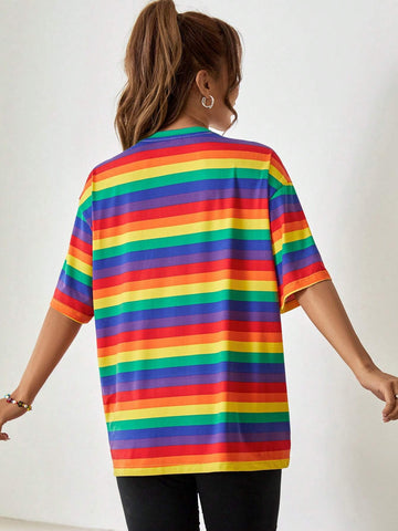 Rainbow Striped Drop Shoulder Tee