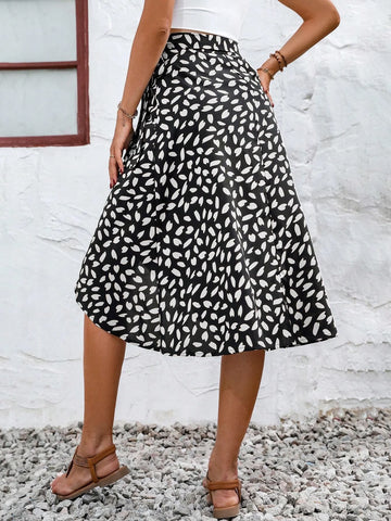 All Over Print Tie Side Wrap Skirt