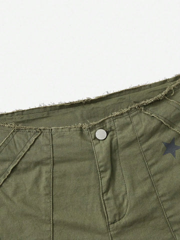 EZwear Star Print Raw Edge Shorts
