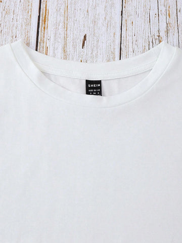 EZwear Sun & Slogan Graphic Drop Shoulder Tee Without Necklace