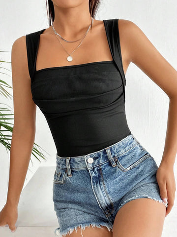 Solid Ribbed Knit Tank Bodysuit