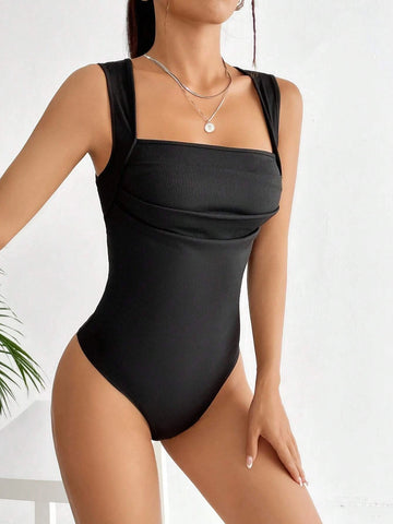 Solid Ribbed Knit Tank Bodysuit