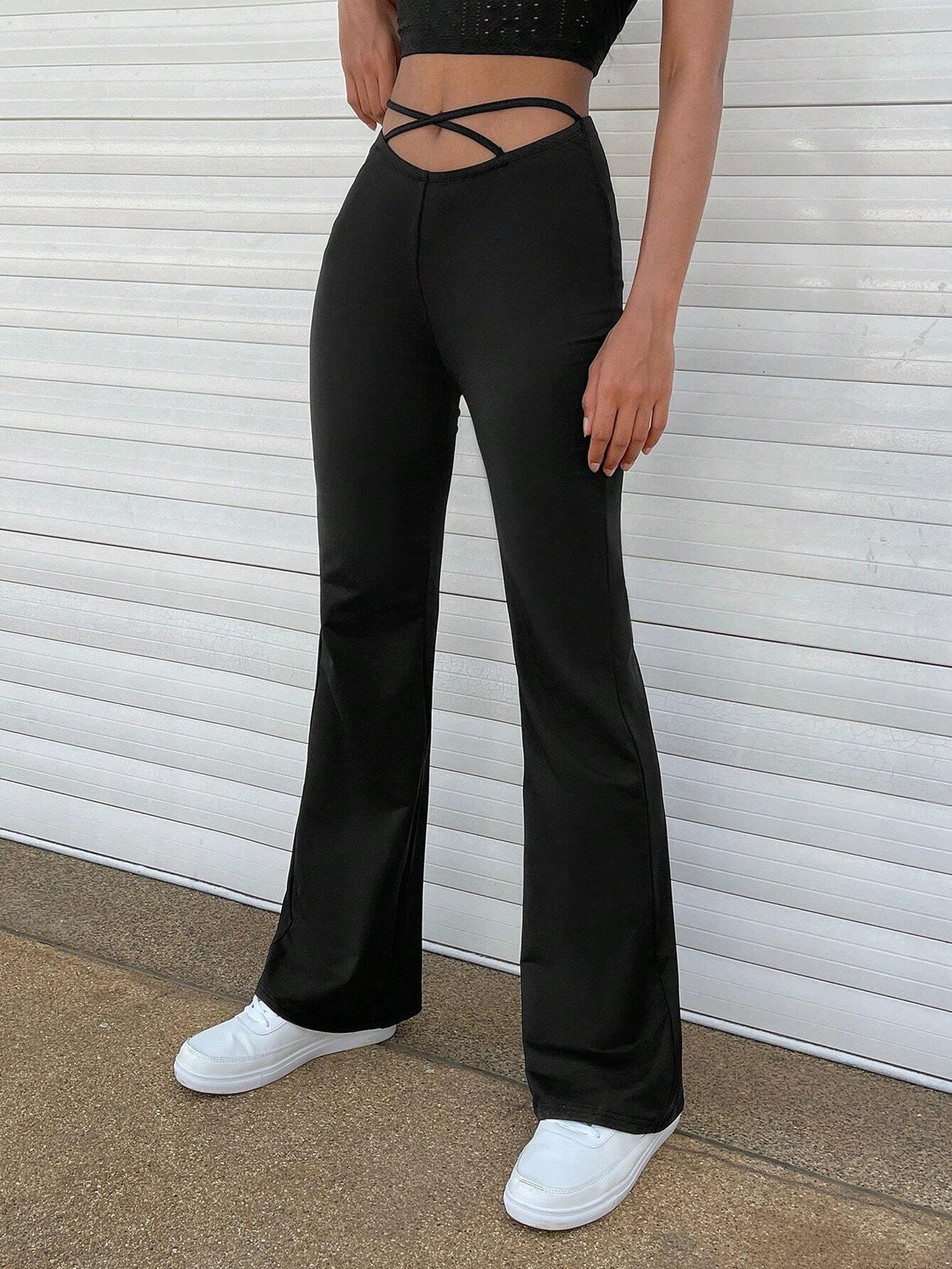Crisscross Flare Leg Pants