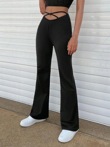 Crisscross Flare Leg Pants
