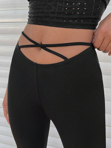 Crisscross Flare Leg Pants