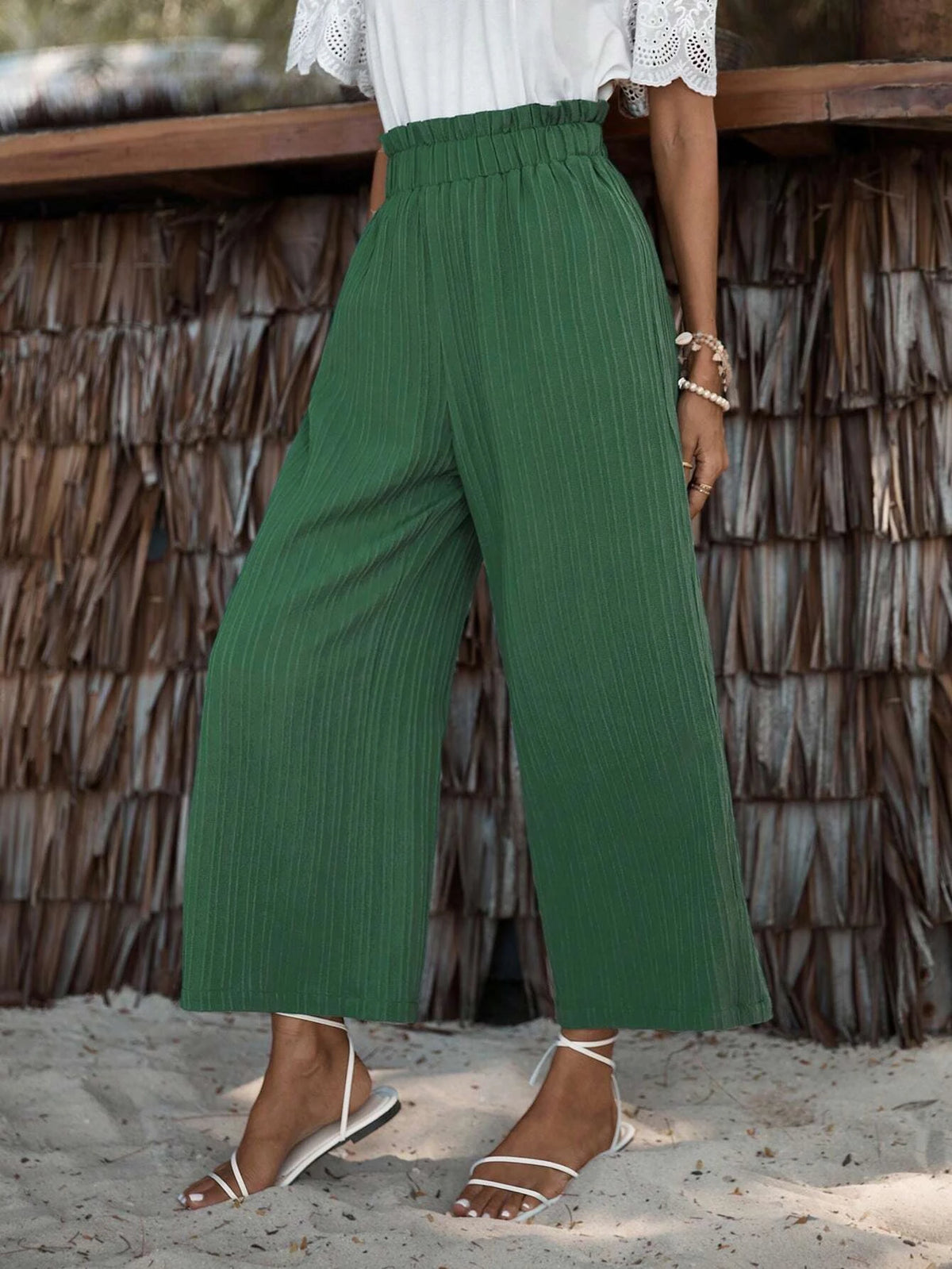 EMERY ROSE Paperbag Waist Plisse Wide Leg Pants