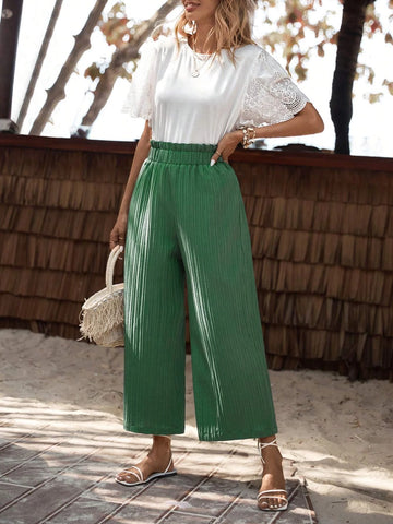 EMERY ROSE Paperbag Waist Plisse Wide Leg Pants