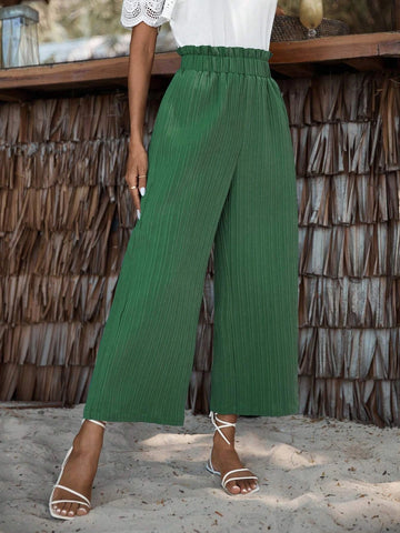 EMERY ROSE Paperbag Waist Plisse Wide Leg Pants