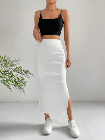 PETITE Solid Shirred Waist Wide Leg Shorts