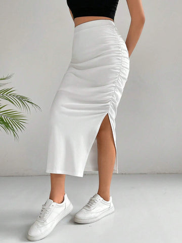 PETITE Solid Shirred Waist Wide Leg Shorts