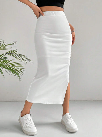 PETITE Solid Shirred Waist Wide Leg Shorts