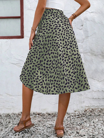 All Over Print Tie Side Wrap Skirt