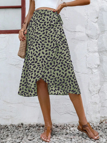 All Over Print Tie Side Wrap Skirt