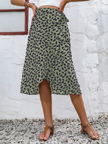 All Over Print Tie Side Wrap Skirt
