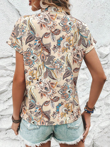 Paisley Print Batwing Sleeve Blouse