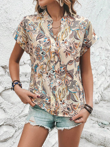 Paisley Print Batwing Sleeve Blouse