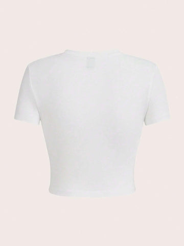 EZwear Dog & Slogan Graphic Crop Tee