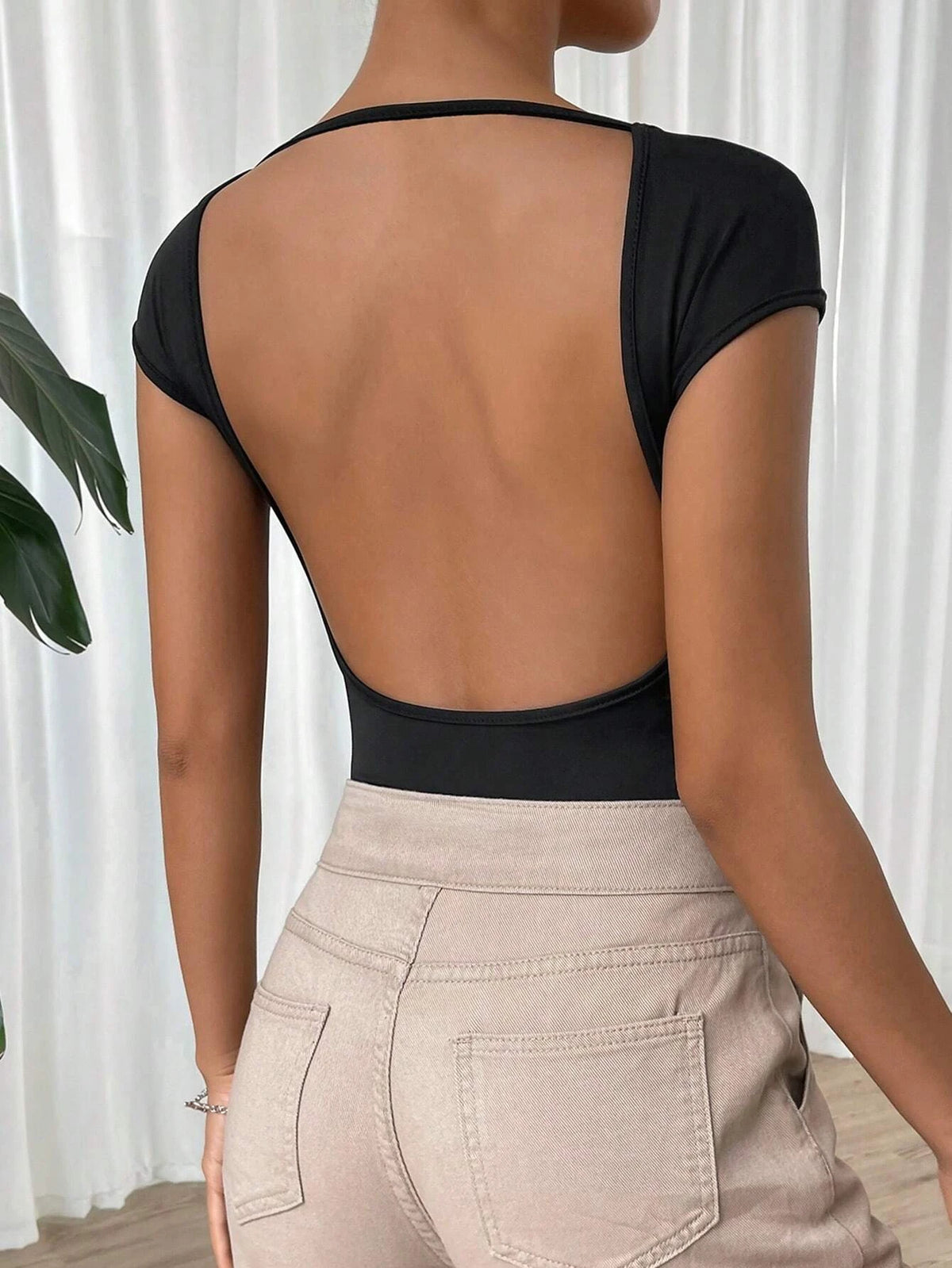 Solid Backless Bodysuit