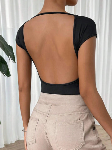 Solid Backless Bodysuit