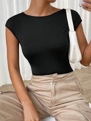 Solid Backless Bodysuit
