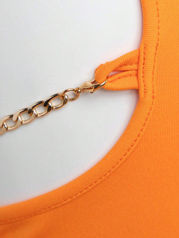 Halter Neck Cut Out Chain Detail Bodysuit
