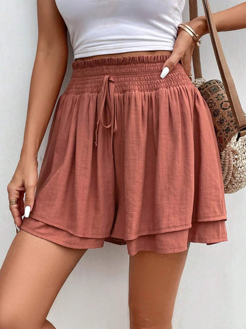 Frenchy Paperbag Waist Knot Front Wide Leg Shorts
