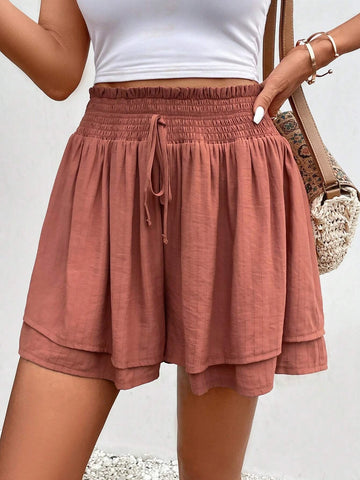 Frenchy Paperbag Waist Knot Front Wide Leg Shorts