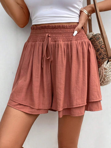 Frenchy Paperbag Waist Knot Front Wide Leg Shorts