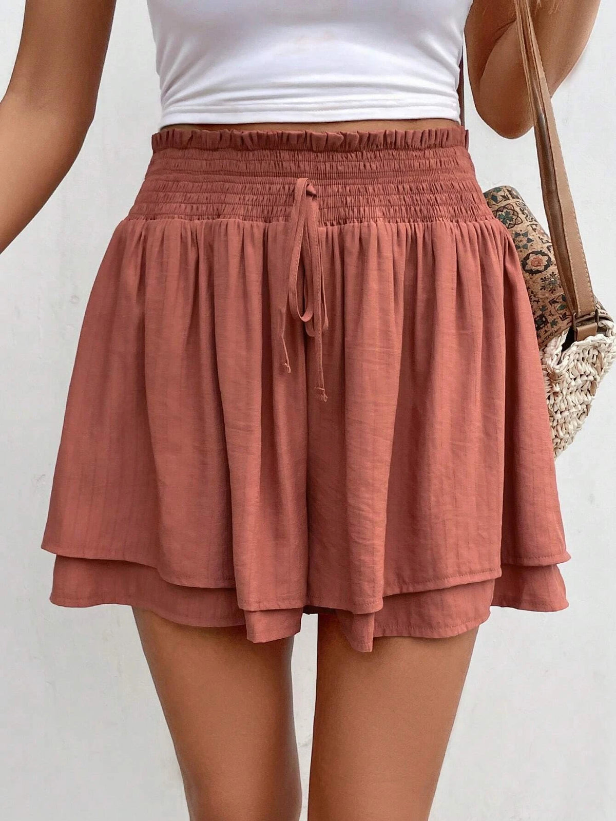 Frenchy Paperbag Waist Knot Front Wide Leg Shorts