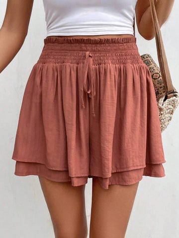Frenchy Paperbag Waist Knot Front Wide Leg Shorts