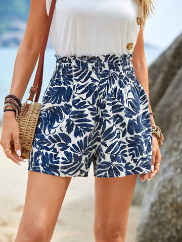 EMERY ROSE Tropical Print Paperbag Waist Shorts