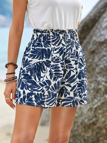 EMERY ROSE Tropical Print Paperbag Waist Shorts