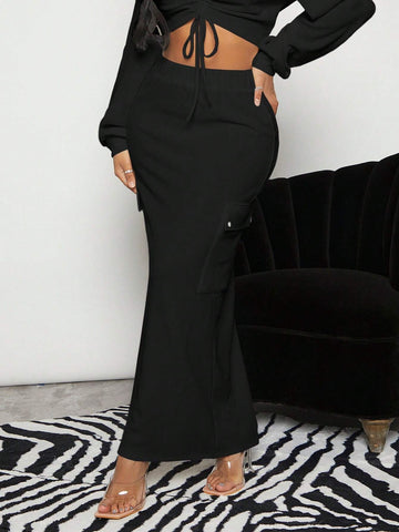 SXY Flap Pocket Solid Skirt