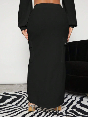 SXY Flap Pocket Solid Skirt