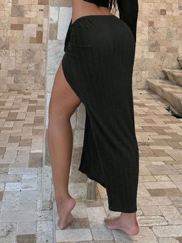 SXY Twist Front Split Thigh Skirt