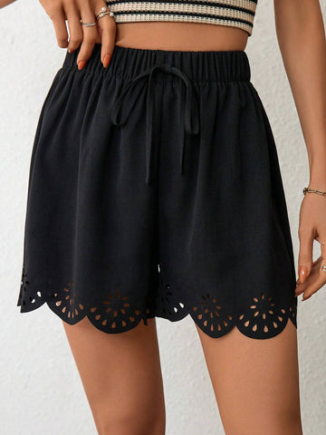 Unity Laser Cut Out Scallop Trim Tie Front Shorts