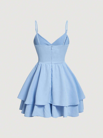 Solid Ruffle Hem Cami Romper