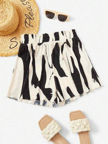 Unity Graphic Print Paperbag Waist Plisse Shorts