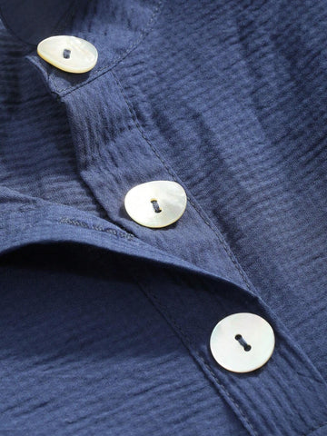 Solid Button Front Puff Sleeve Blouse