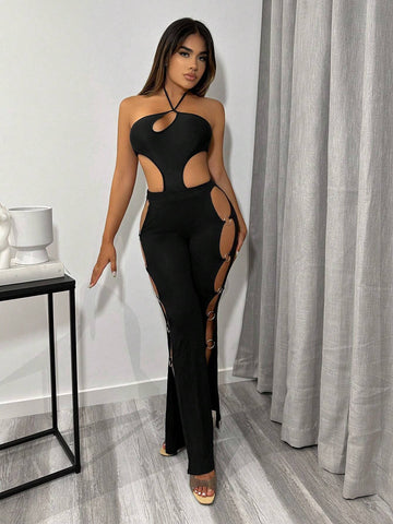 SXY Cut Out Split Side Flare Leg Pants