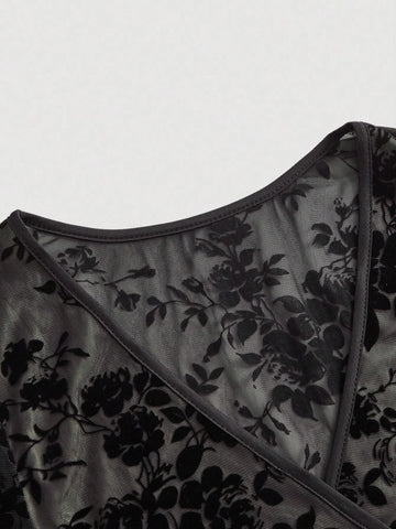 MOD Floral Print Mesh Crop Tee