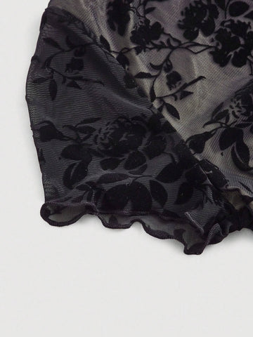 MOD Floral Print Mesh Crop Tee