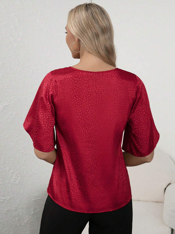 Dalmatian Jacquard Petal Sleeve Satin Blouse