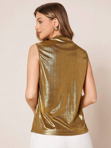 V Neck Metallic Top