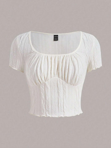 ICON Ruched Bust Lettuce Trim Crop Tee