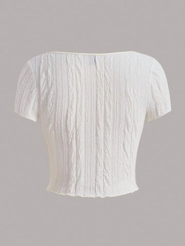 ICON Ruched Bust Lettuce Trim Crop Tee