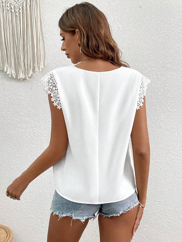 Guipure Lace Trim Blouse
