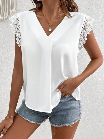 Guipure Lace Trim Blouse