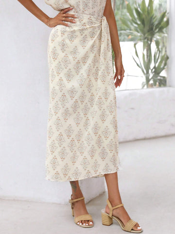 Unity Allover Print Knot Side Wrap Skirt
