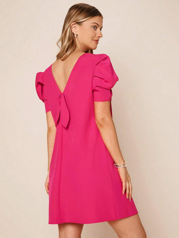 EMERY ROSE Pearls Beaded Puff Sleeve Dress